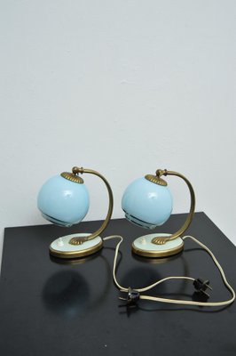 Bedside Lights with Blue Glass and Bronze Feet, Set of 2-ZE-1765976