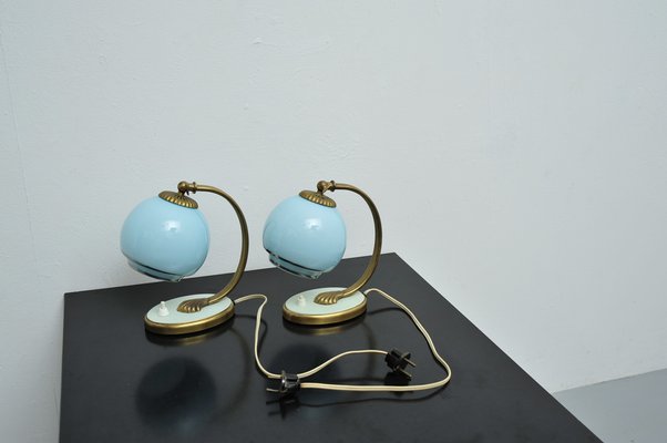 Bedside Lights with Blue Glass and Bronze Feet, Set of 2-ZE-1765976