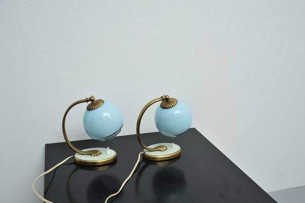 Bedside Lights with Blue Glass and Bronze Feet, Set of 2-ZE-1765976