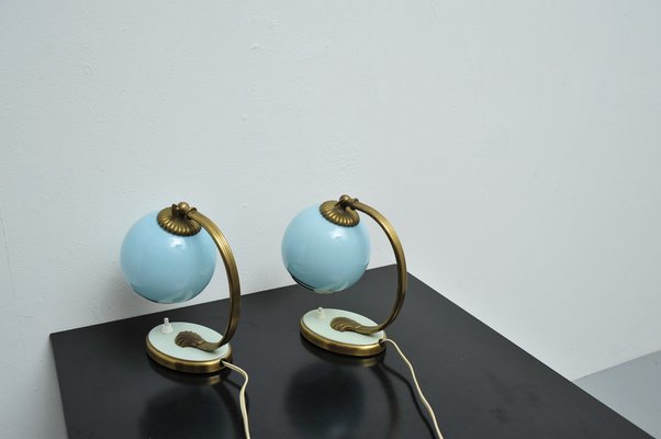 Bedside Lights with Blue Glass and Bronze Feet, Set of 2-ZE-1765976