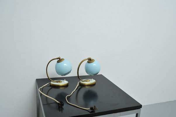 Bedside Lights with Blue Glass and Bronze Feet, Set of 2-ZE-1765976