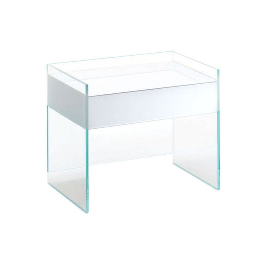 Float - Square Crystal Bedside Table With Drawers by Glas Italia
