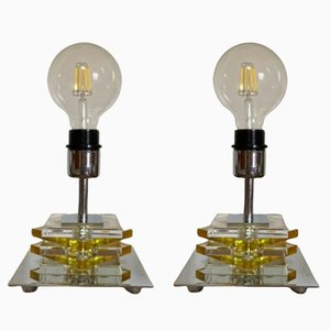 Bedside Table Lamps in Chromed Brass and Lead Crystal Cubes, 2000s, Set of 2-SNX-1817567