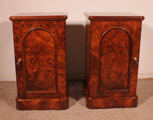 Bedside Tables in Burr Walnut, Set of 2-HPU-2042916