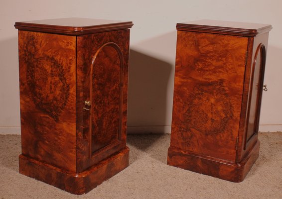 Bedside Tables in Burr Walnut, Set of 2-HPU-2042916