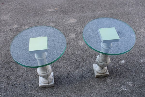 Bedside Tables in Carrara Marble, Brass and Glass, Italy, 1970, Set of 2-EH-1724154