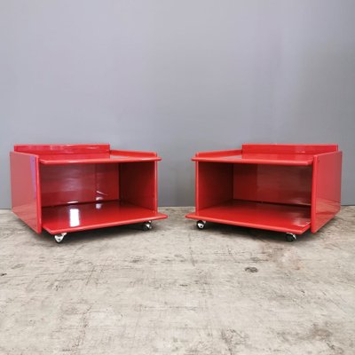 Bedside Tables in Rosso Lacqued Wood by Kazuhide Takahama, 1970s, Set of 2-PRS-1788248