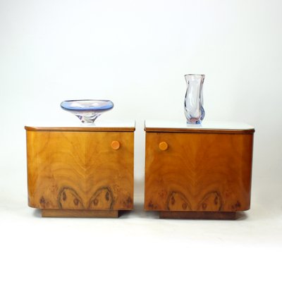 Bedside Tables in Walnut and White Glass, 1964, Set of 2-UL-1768280