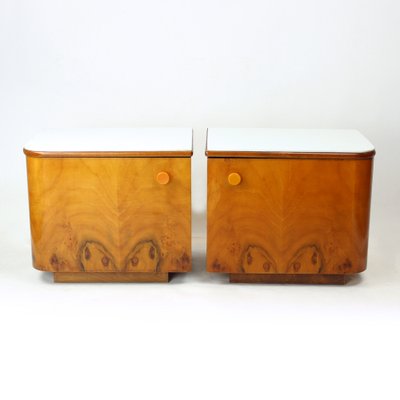 Bedside Tables in Walnut and White Glass, 1964, Set of 2-UL-1768280