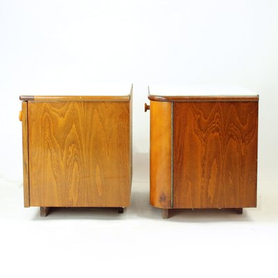 Bedside Tables in Walnut and White Glass, 1964, Set of 2-UL-1768280