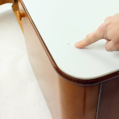 Bedside Tables in Walnut and White Glass, 1964, Set of 2-UL-1768280