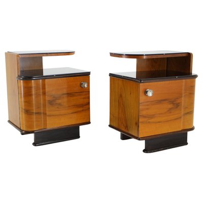 Bedside Tables in Walnut Veneer, Former Czechoslovakia, 1950s, Set of 2-TZ-1702328