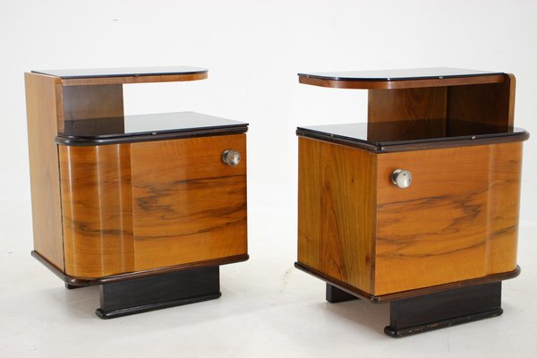 Bedside Tables in Walnut Veneer, Former Czechoslovakia, 1950s, Set of 2-TZ-1702328