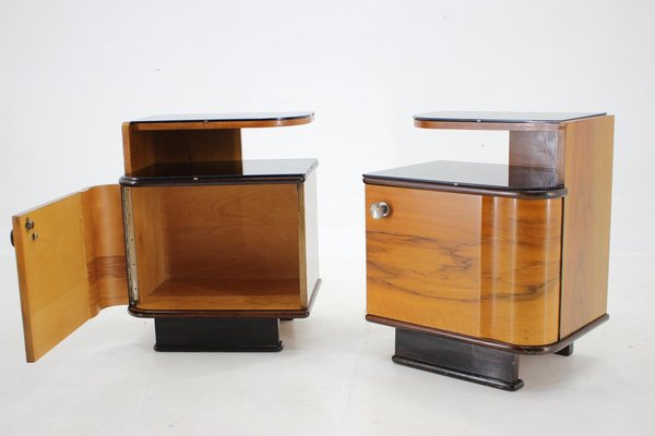 Bedside Tables in Walnut Veneer, Former Czechoslovakia, 1950s, Set of 2-TZ-1702328