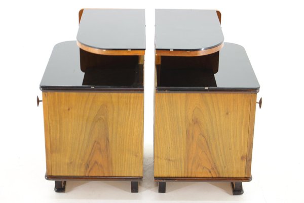 Bedside Tables in Walnut Veneer, Former Czechoslovakia, 1950s, Set of 2-TZ-1702328