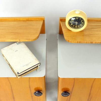 Bedside Tables in Wood and Glass, Former Czechoslovakia, 1950s, Set of 2-UL-1780019