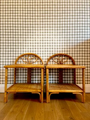 Bedside Tables in Wood and Woven Straw, 1960s, Set of 2-YBY-2026829