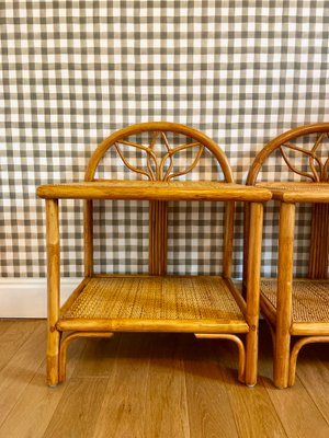 Bedside Tables in Wood and Woven Straw, 1960s, Set of 2-YBY-2026829