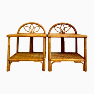 Bedside Tables in Wood and Woven Straw, 1960s, Set of 2-YBY-2026829