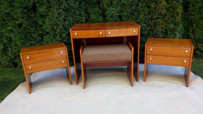 Bedside Tables, Stool and Dressing Table by Jindřich Halabala, 1970s, Set of 4-VIC-1426344