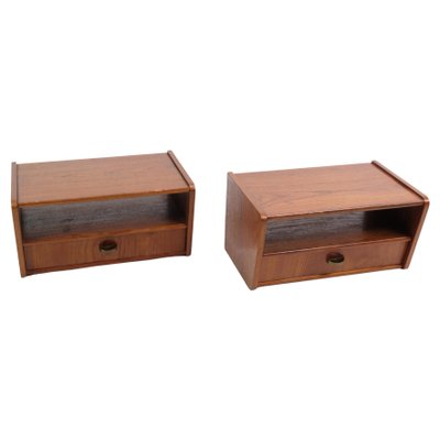 Bedside Tables with Shelf and Drawers in Brass and Teakwood, 1960s, Set of 2-UY-1813948