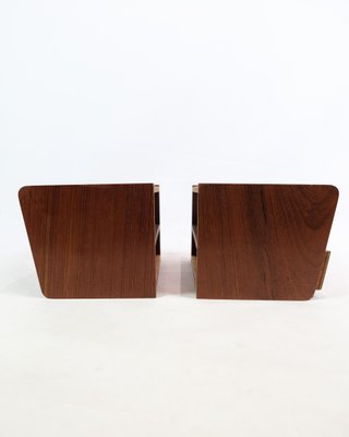 Bedside Tables with Shelf and Drawers in Brass and Teakwood, 1960s, Set of 2-UY-1813948