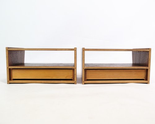 Bedside Tables with Shelf and Drawers in Brass and Teakwood, 1960s, Set of 2-UY-1813948