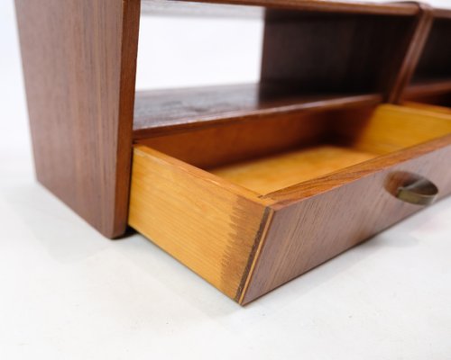 Bedside Tables with Shelf and Drawers in Brass and Teakwood, 1960s, Set of 2-UY-1813948