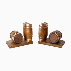 Beech and Copper Barrel Bookends, France, 1940s, Set of 2-RIU-1425749