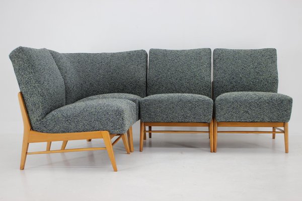 Beech and Kirgby Fabric Armchairs, Czechoslovakia, 1970s, Set of 4-TZ-1425767