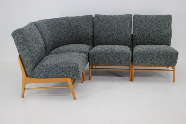 Beech and Kirgby Fabric Armchairs, Czechoslovakia, 1970s, Set of 4-TZ-1425767