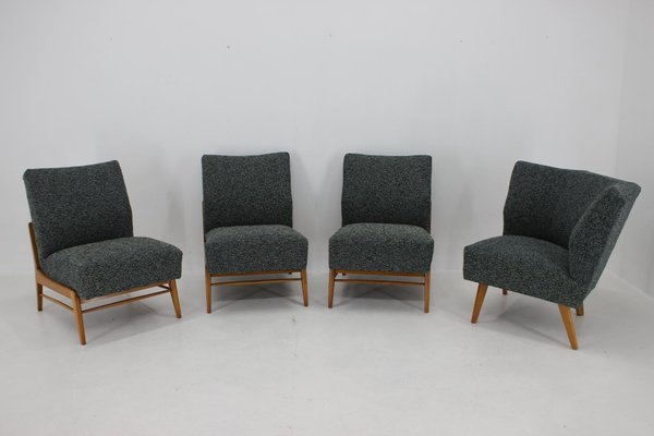 Beech and Kirgby Fabric Armchairs, Czechoslovakia, 1970s, Set of 4-TZ-1425767