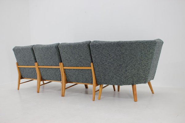 Beech and Kirgby Fabric Armchairs, Czechoslovakia, 1970s, Set of 4-TZ-1425767