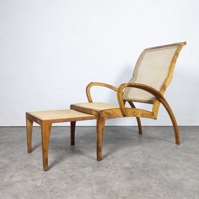 Beech and Rattan Sun Lounger, 1940s-TLV-1765064