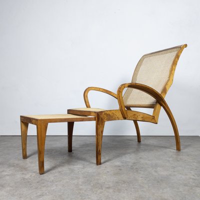 Beech and Rattan Sun Lounger, 1940s-TLV-1765064