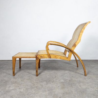 Beech and Rattan Sun Lounger, 1940s-TLV-1765064