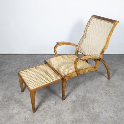 Beech and Rattan Sun Lounger, 1940s-TLV-1765064