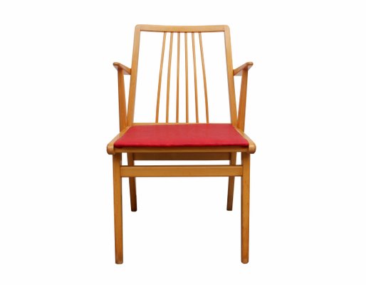 Beech and Red Leatherette Armchair, 1950s-PF-730011