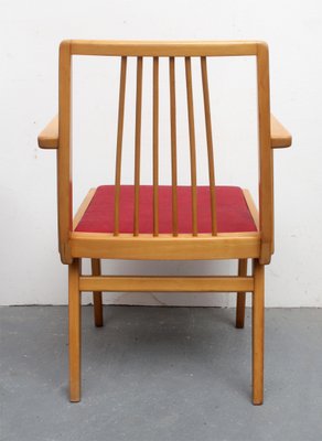 Beech and Red Leatherette Armchair, 1950s-PF-730011