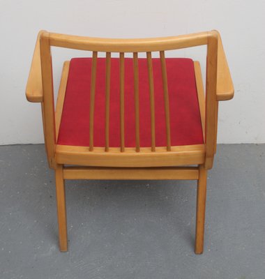 Beech and Red Leatherette Armchair, 1950s-PF-730011