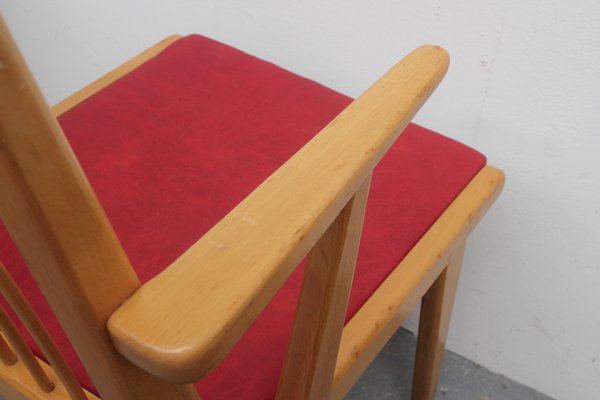 Beech and Red Leatherette Armchair, 1950s-PF-730011