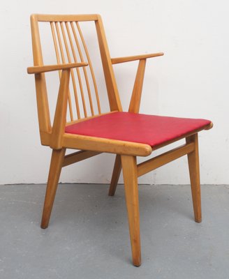 Beech and Red Leatherette Armchair, 1950s-PF-730011