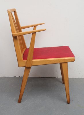 Beech and Red Leatherette Armchair, 1950s-PF-730011