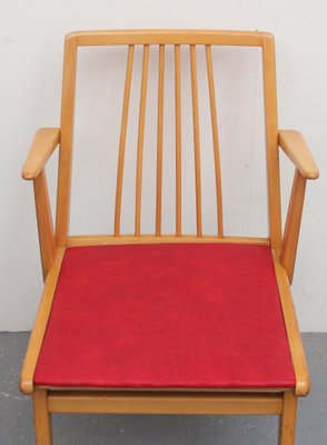 Beech and Red Leatherette Armchair, 1950s-PF-730011