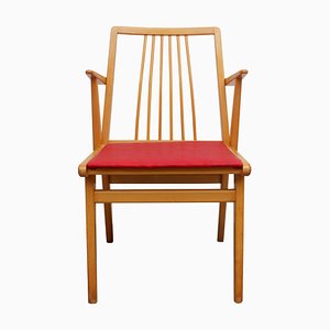 Beech and Red Leatherette Armchair, 1950s-PF-730011