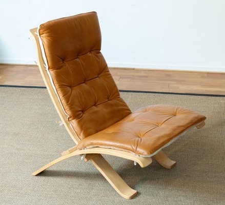 Beech Bentwood with Cognac Leather Folding Lounge Chair by Nelo for Nelo Möbel, Sweden, 1970s-JE-1345188