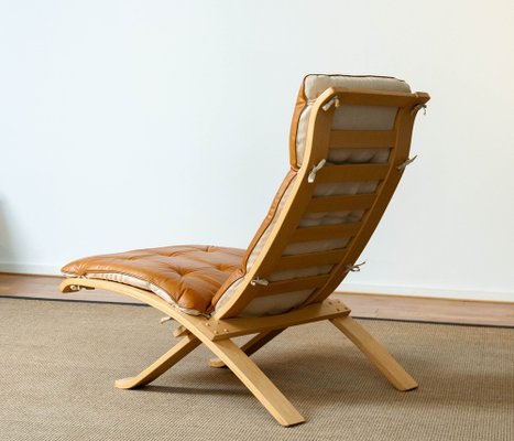 Beech Bentwood with Cognac Leather Folding Lounge Chair by Nelo for Nelo Möbel, Sweden, 1970s-JE-1345188