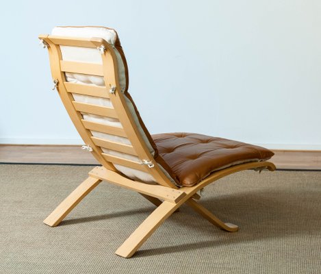 Beech Bentwood with Cognac Leather Folding Lounge Chair by Nelo for Nelo Möbel, Sweden, 1970s-JE-1345188