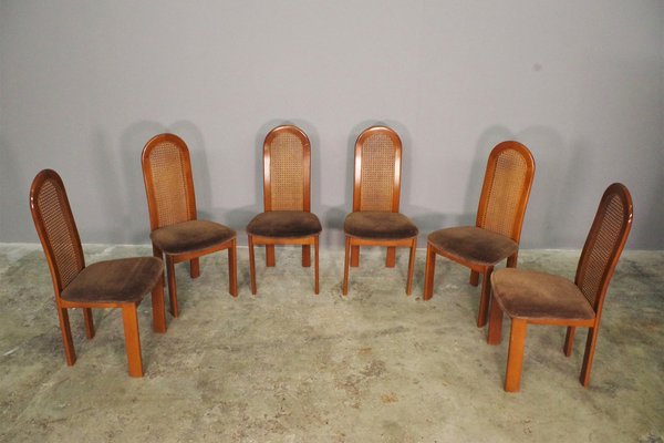 Beech Chairs with Vienna Straw Backrest & Fabric Seat, 1970s, Set of 6-KNM-1293253