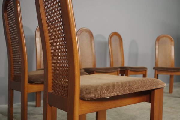 Beech Chairs with Vienna Straw Backrest & Fabric Seat, 1970s, Set of 6-KNM-1293253